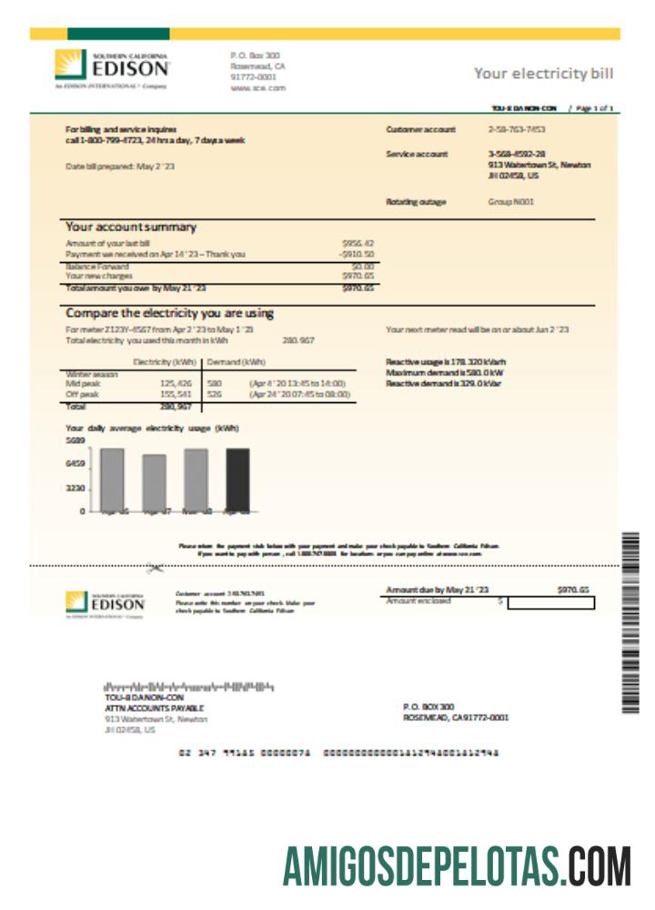 Projeto de lei de serviços públicos Edison do sul da Califórnia SCR exemplo